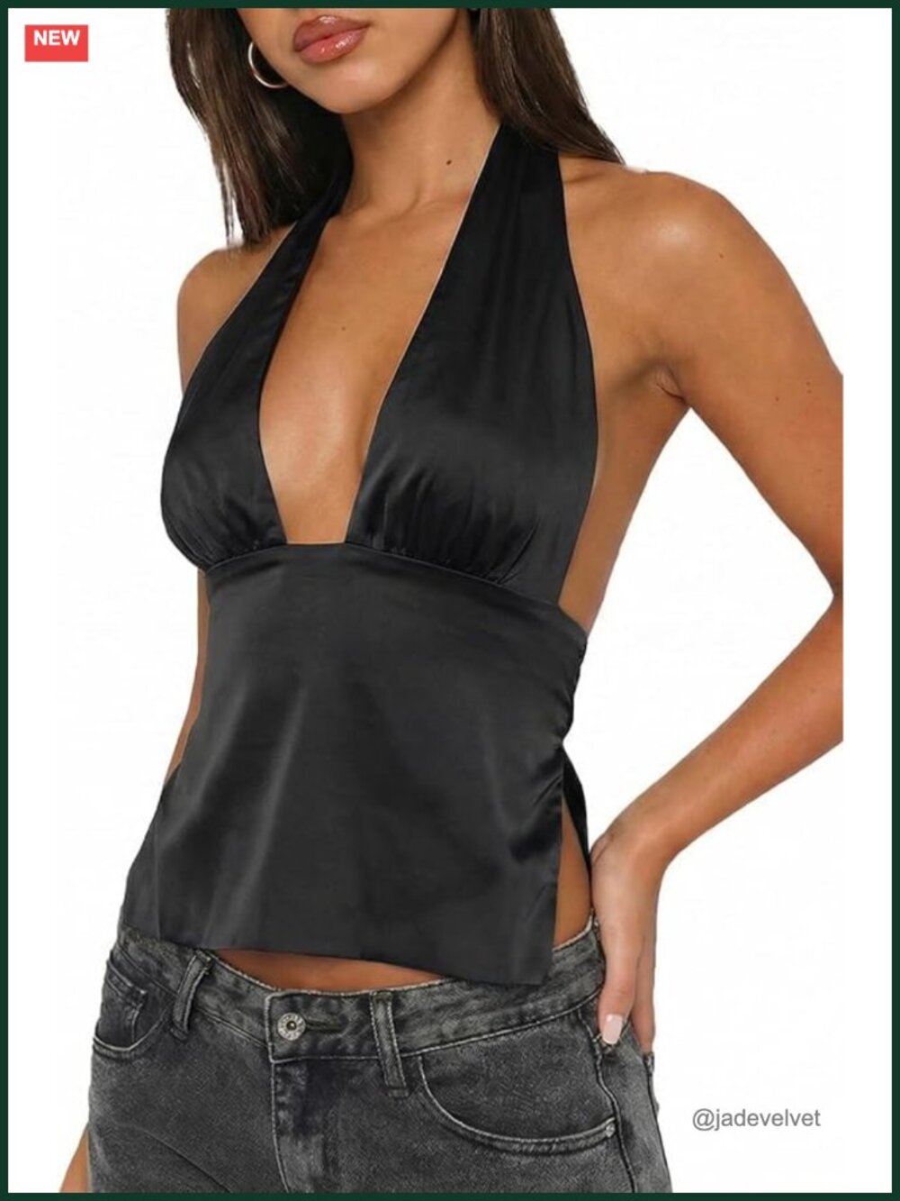 Satin Halter Crop Top Deep V Neck Backless Tie Y2K Going Out Top